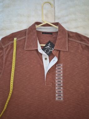 Men's Rust Polo Shirt with Contrast Placket - Large
